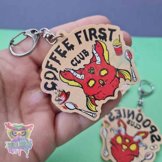 Wooden club keychain / charm. Coffee, neurospicy, spoonie