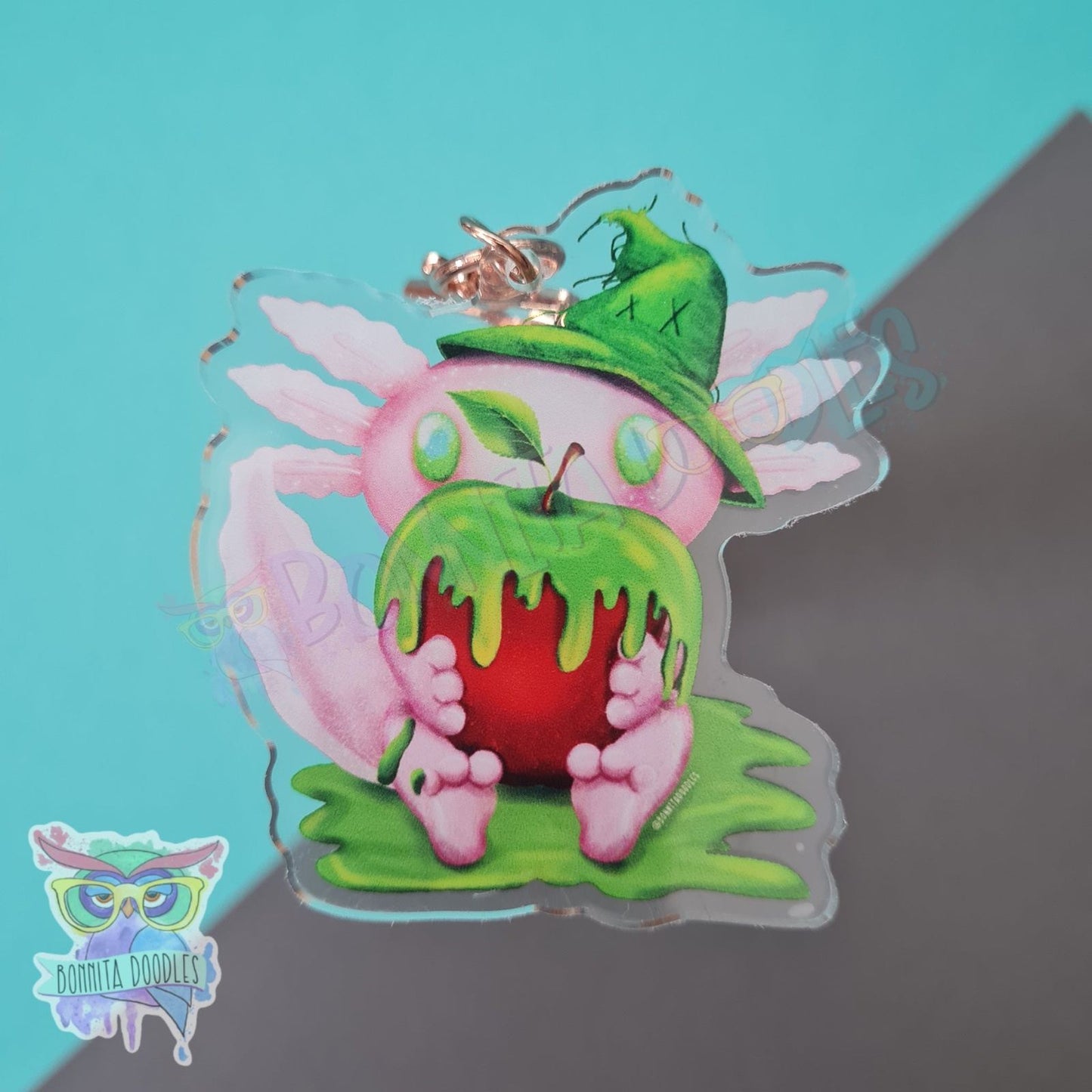 Bones - Poinson apple axolotl keychain / charm. Halloween creepy cute