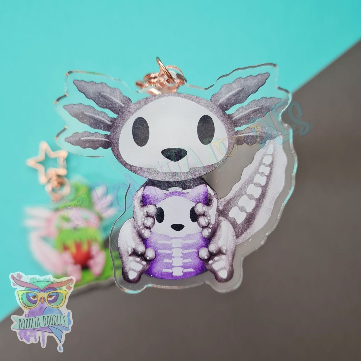 Bones - Poinson apple axolotl keychain / charm. Halloween creepy cute