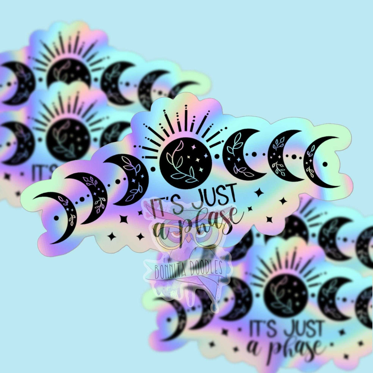 Moons phases holographic mental health sticker