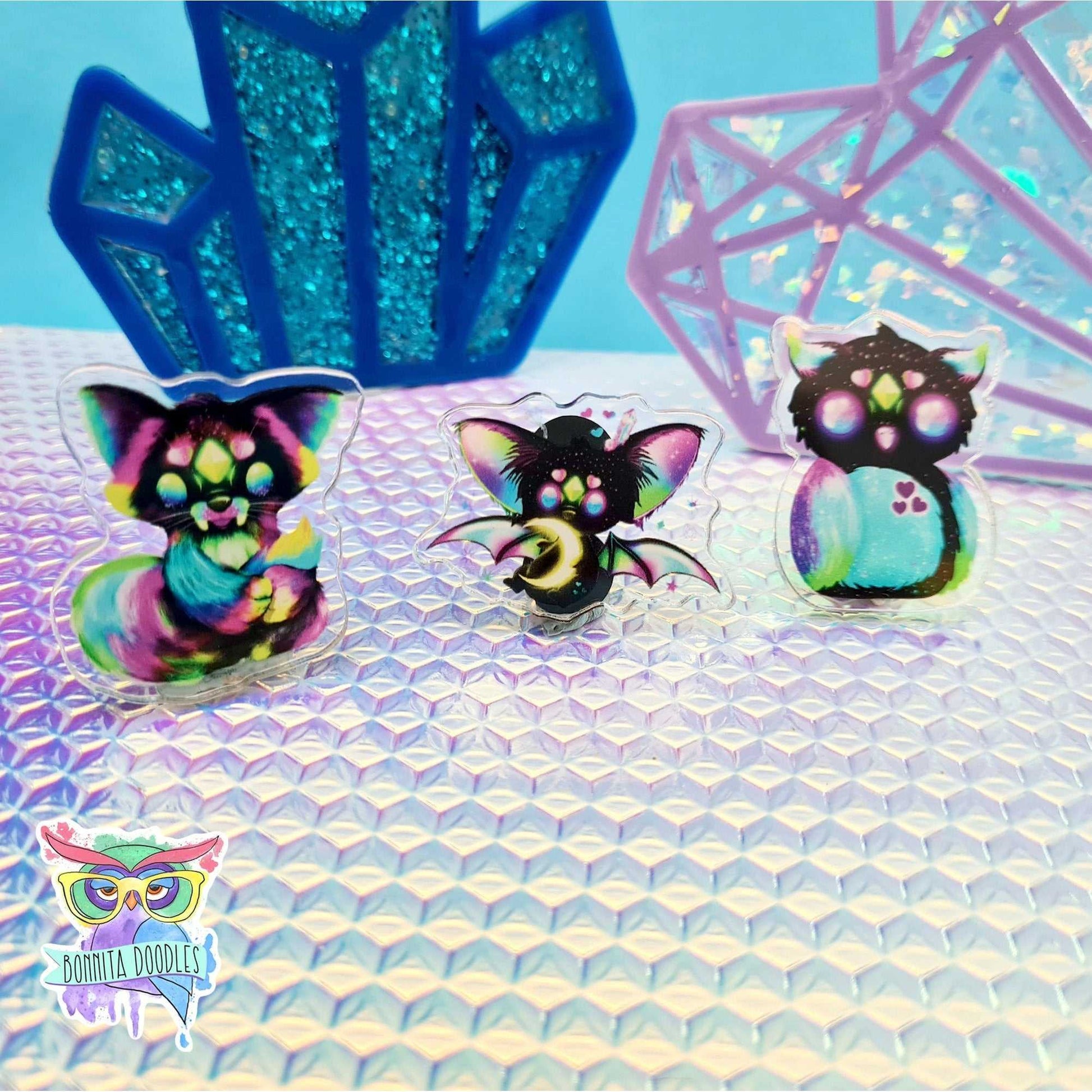 Galaxy Critter Pin Badge - Fox, Bat, Owl