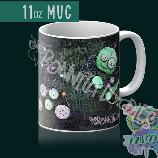 Voodoo stitches doll mug - made to order - personalised