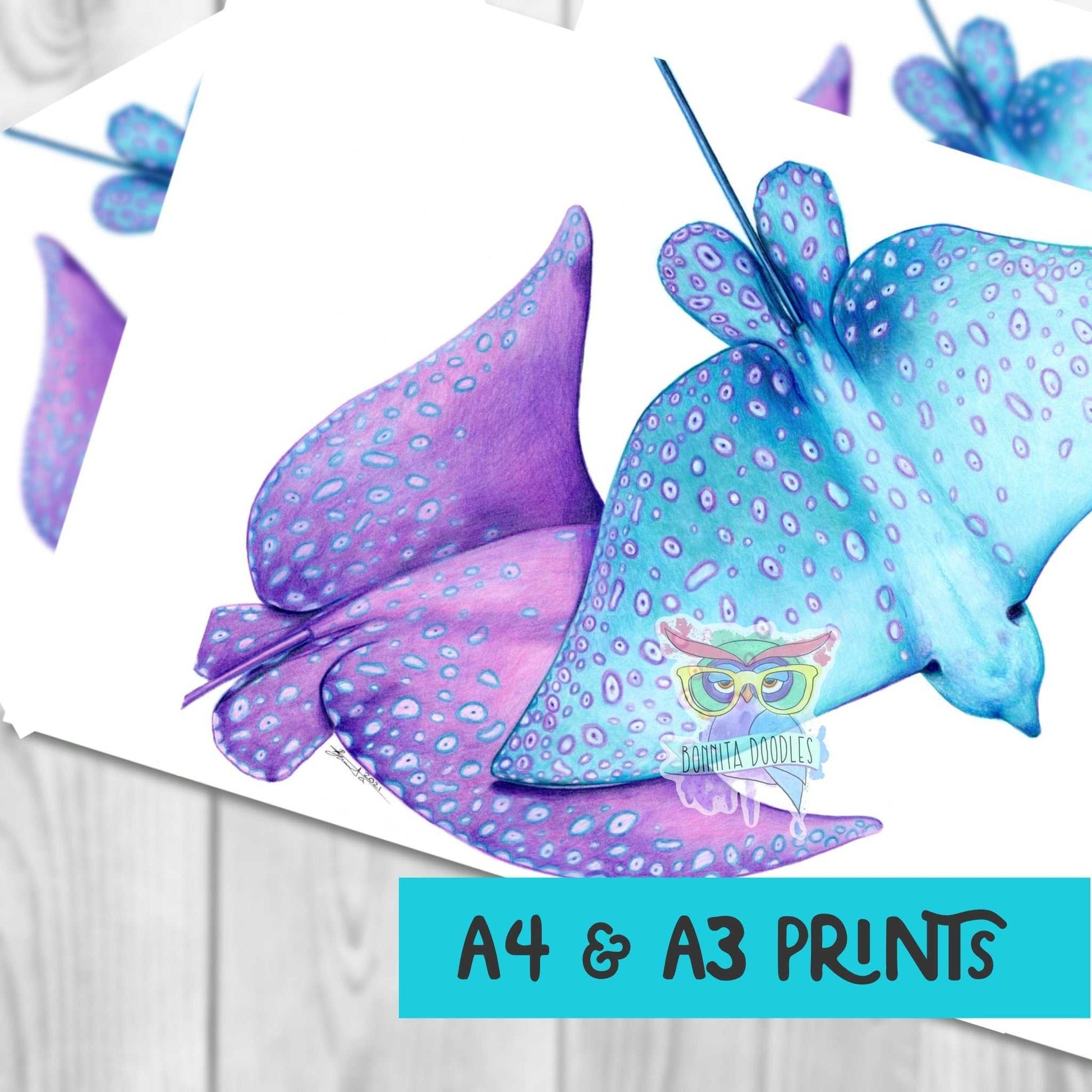 Blue & Purple Spotted Ray - Sapphire Series. Home art print