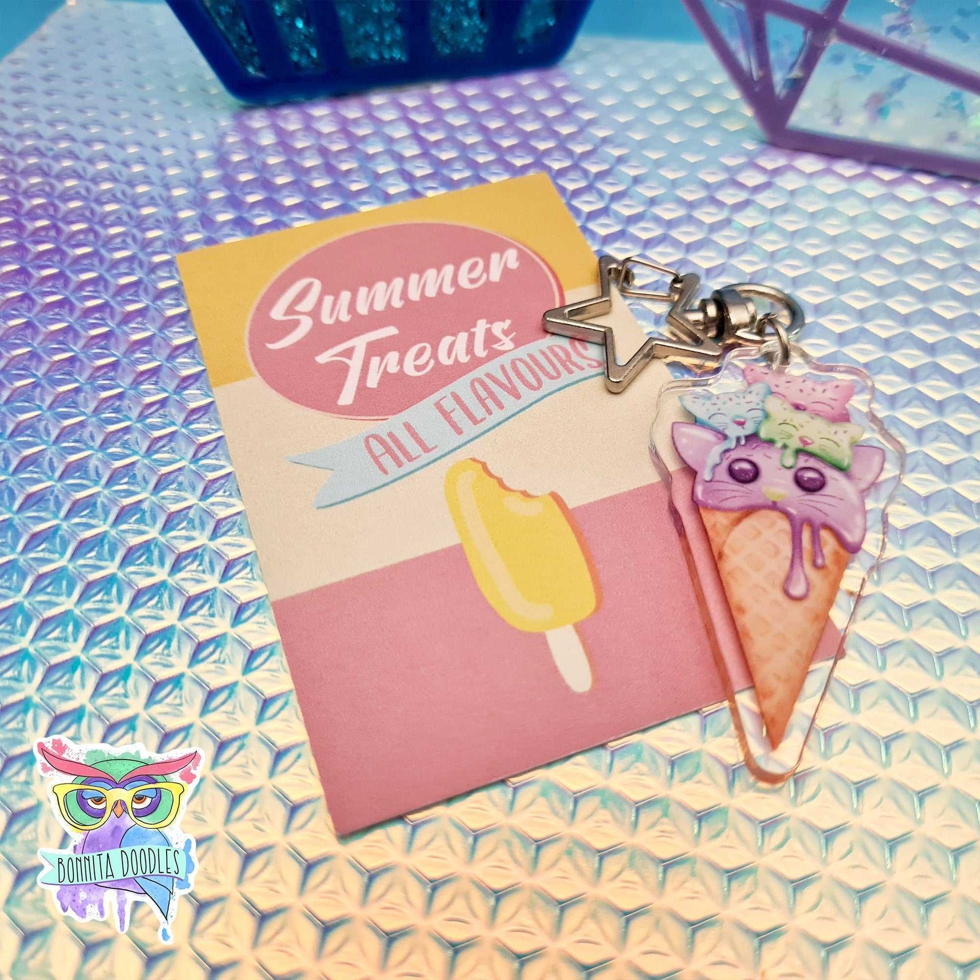 Kawaii cat ice cream cone keychain