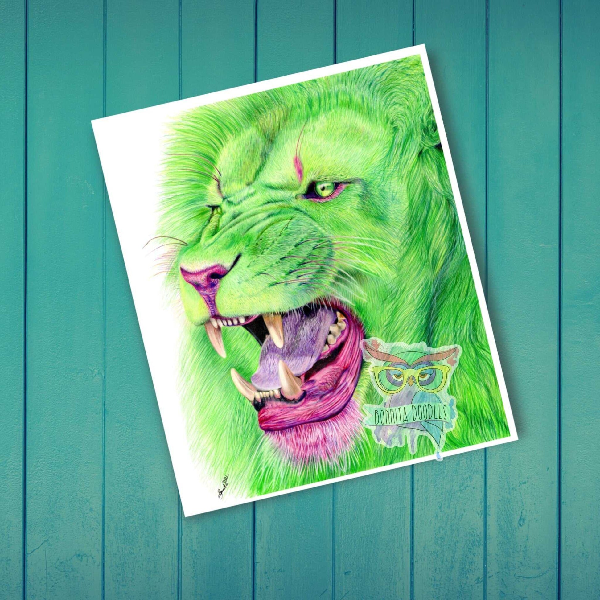 Peridot Lion - Original drawing - Original art