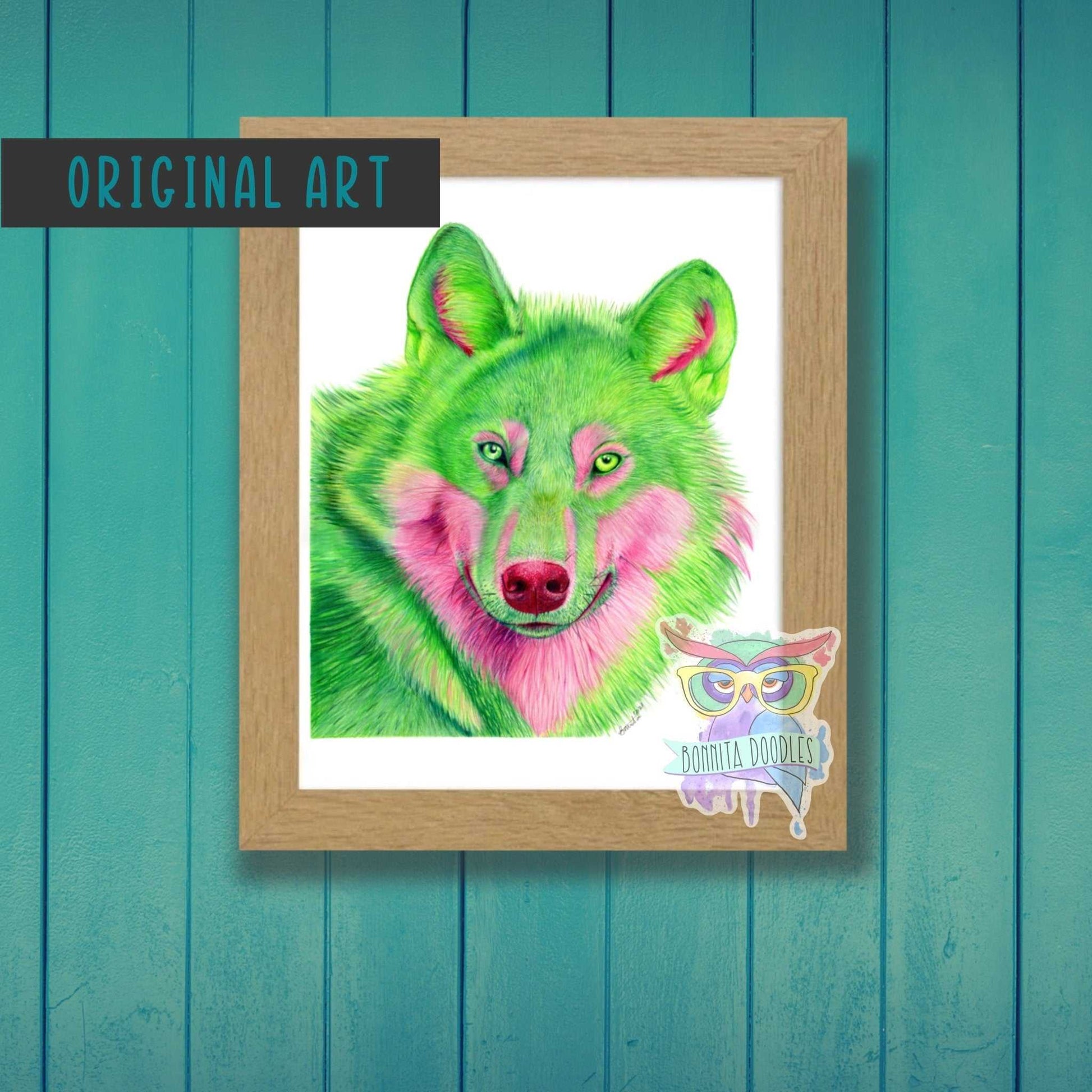 Peridot wolf - Original drawing - Original art