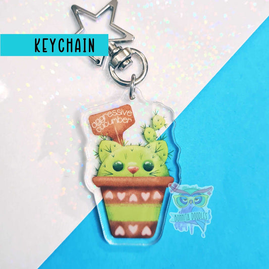 Pot pet cat cactus keychain