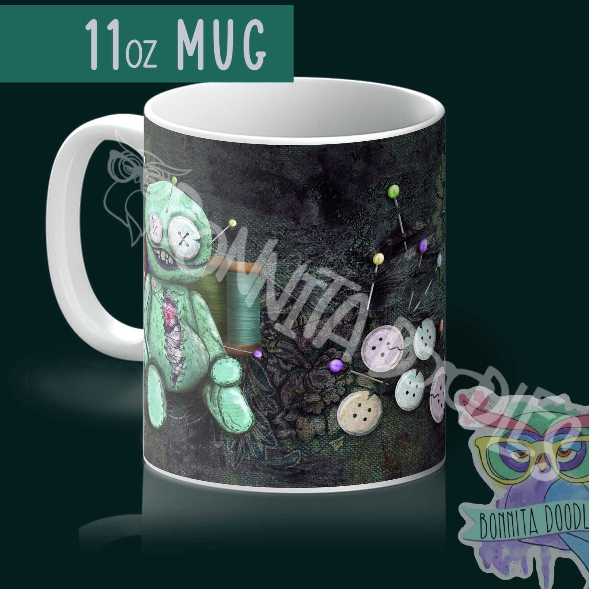 Voodoo stitches doll mug - made to order - personalised