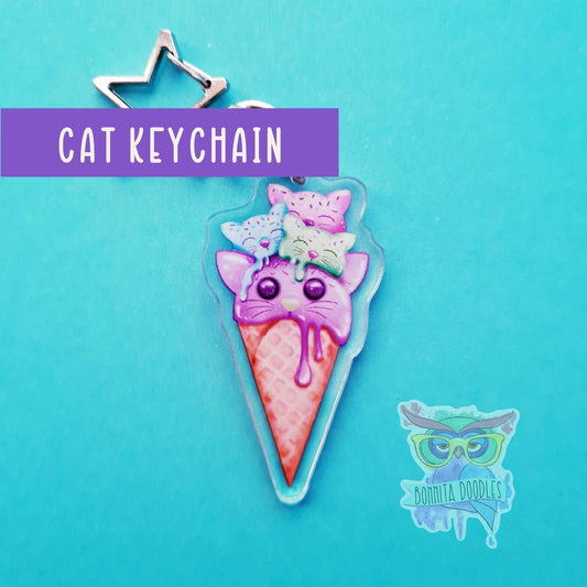 Kawaii cat ice cream cone keychain