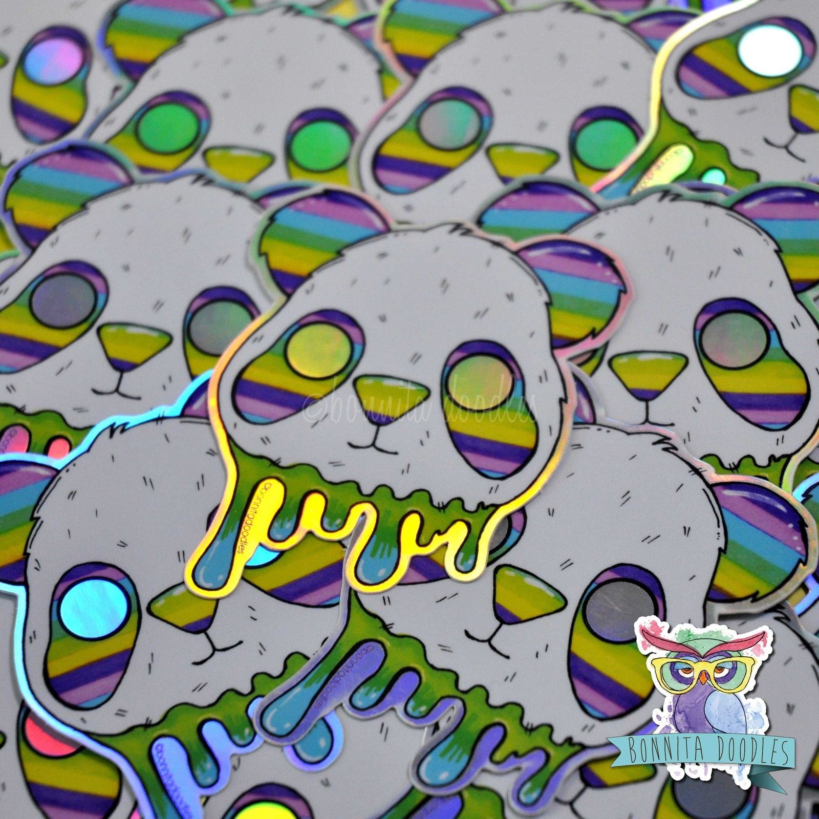 Rainbow Panda Holographic sticker