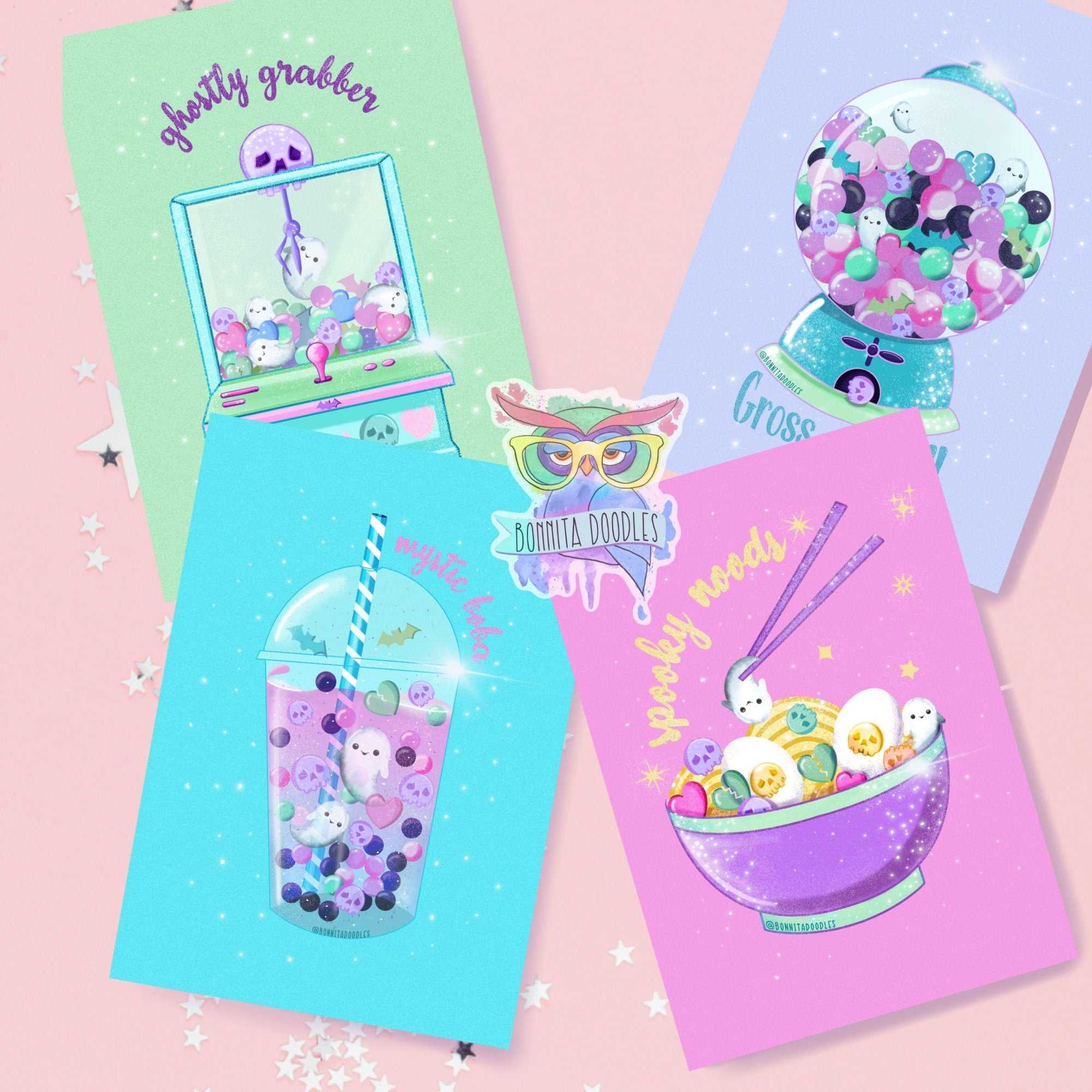 Kawaii pastel goth Halloween art print.