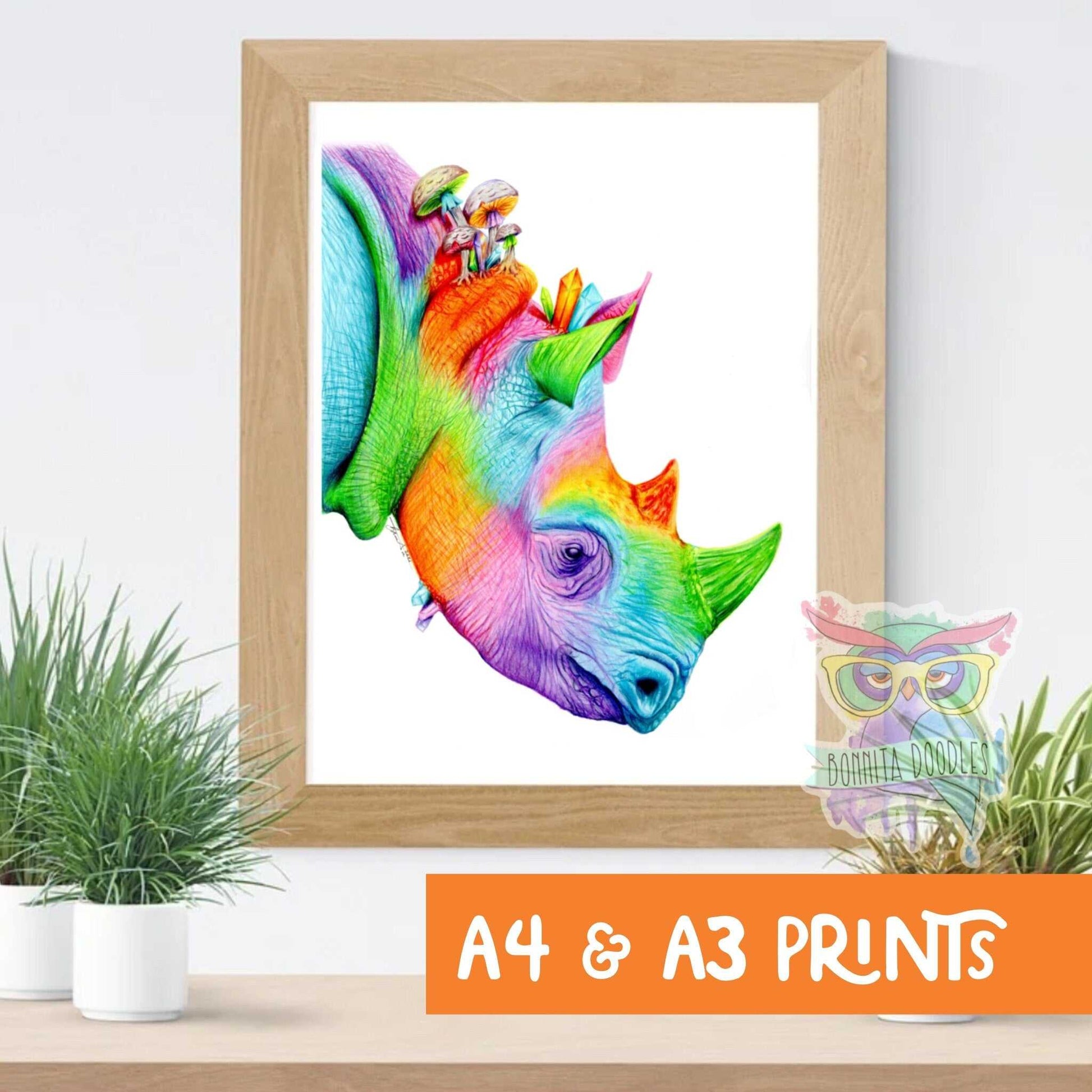 Opal Rhinoceros print - rainbow