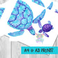 Sea turtle, mummy & baby - Sapphire Series. Home art print
