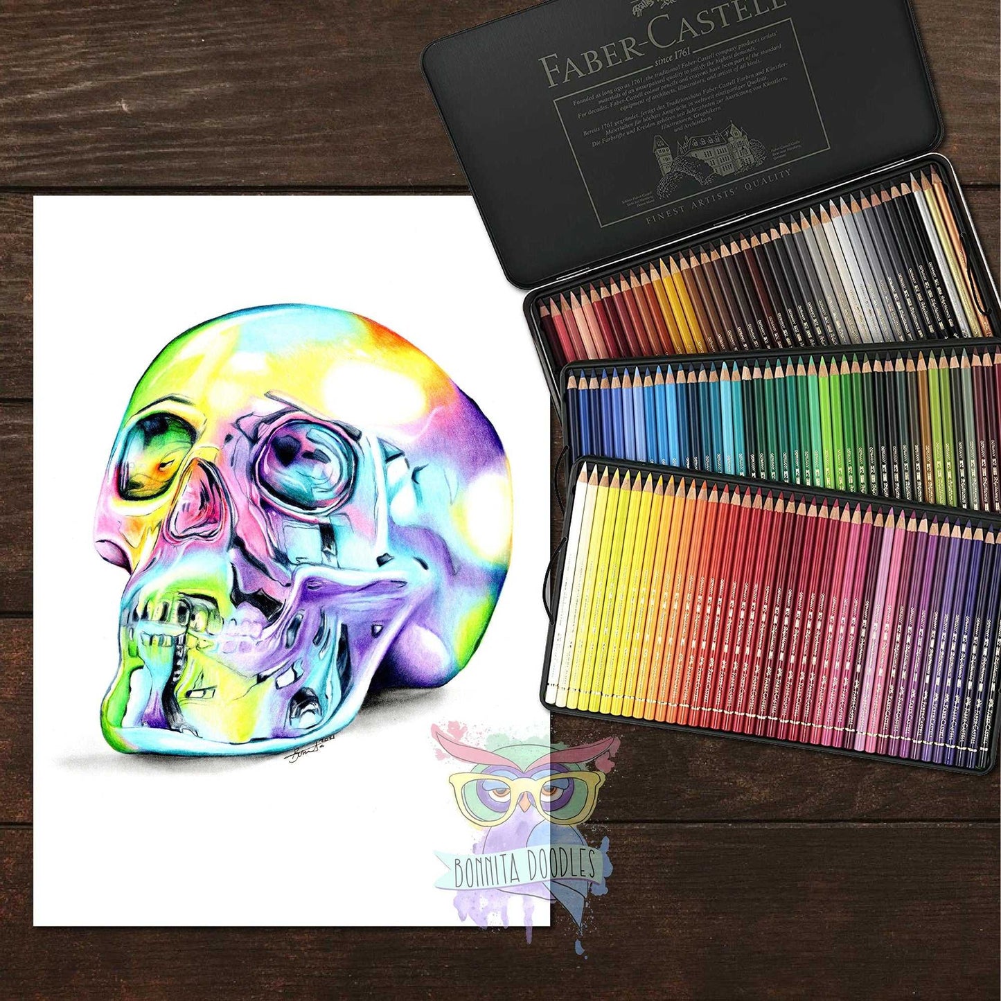Rainbow crystal skull print - home art print