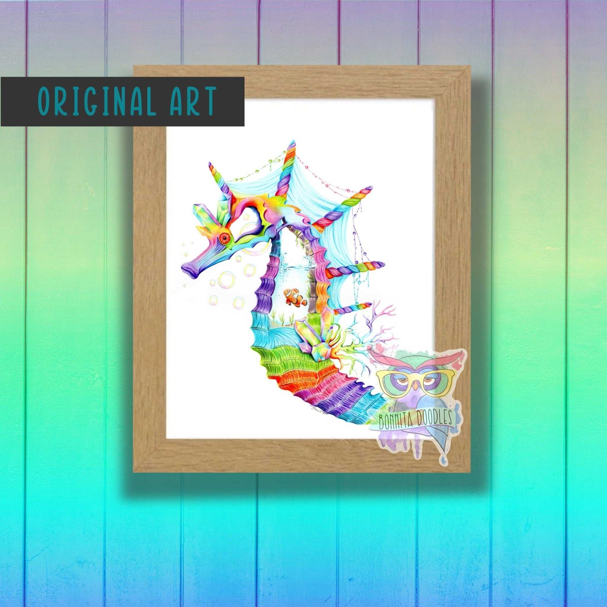 Opal Aura - Coral Seahorse - Original drawing