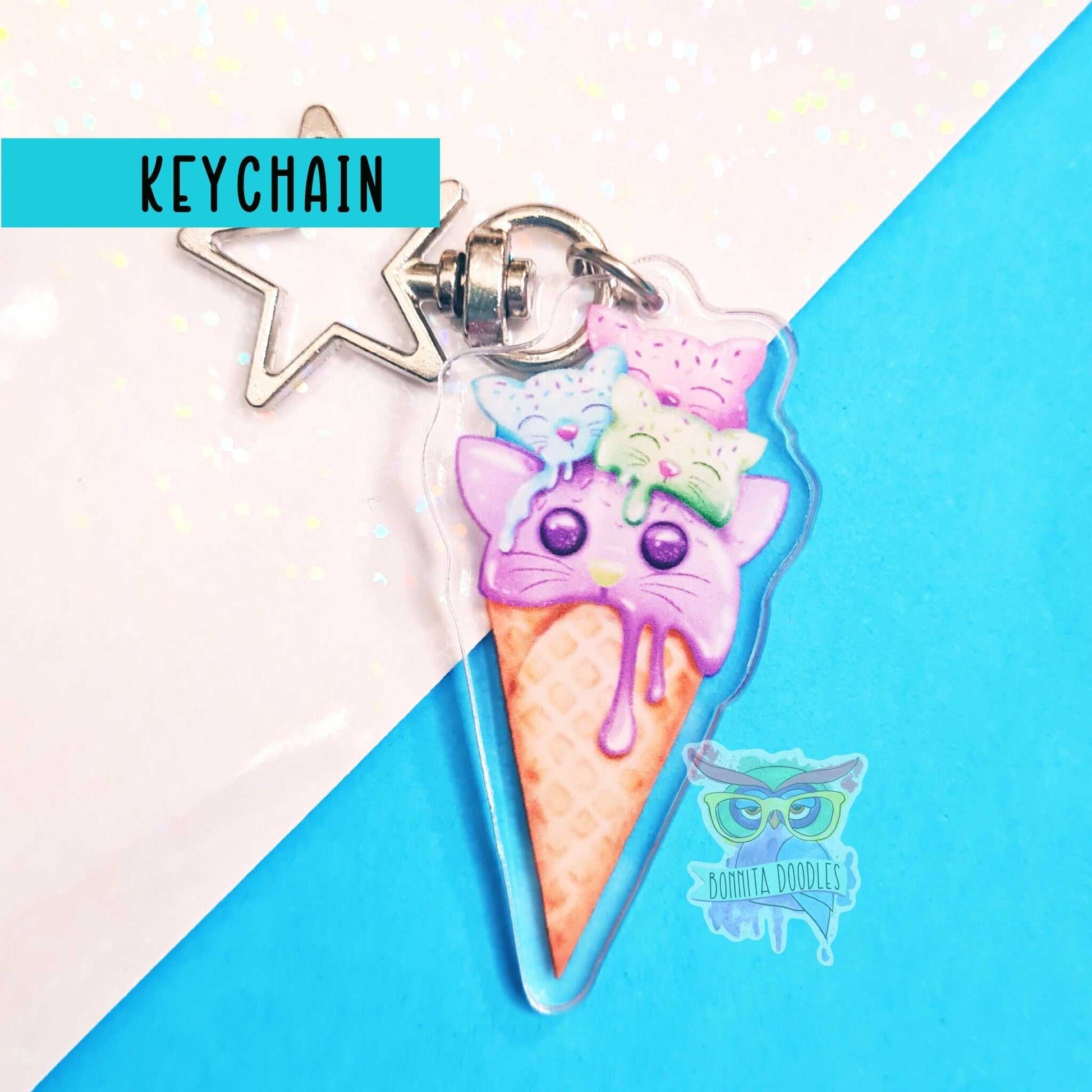 Kawaii cat ice cream cone keychain