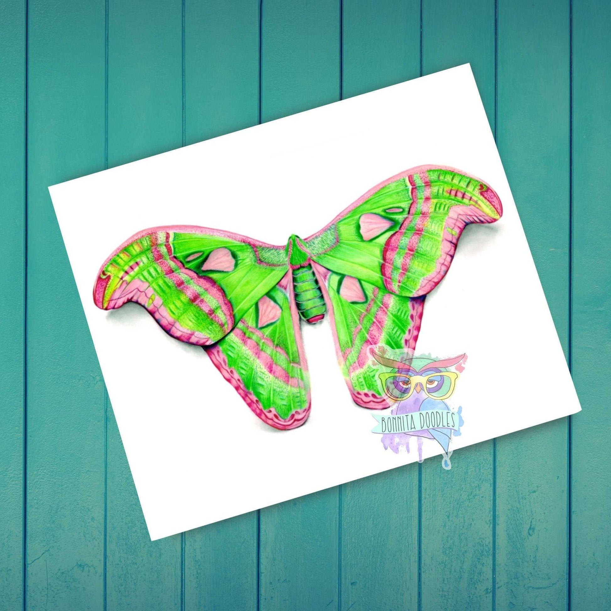 Peridot Atlas Moth - Original drawing - Original art