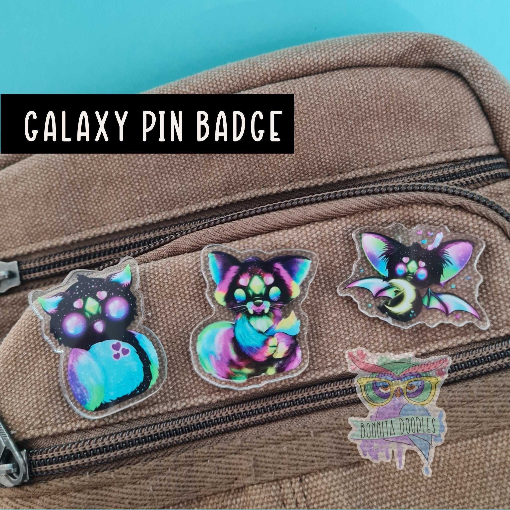 Galaxy Critter Pin Badge - Fox, Bat, Owl