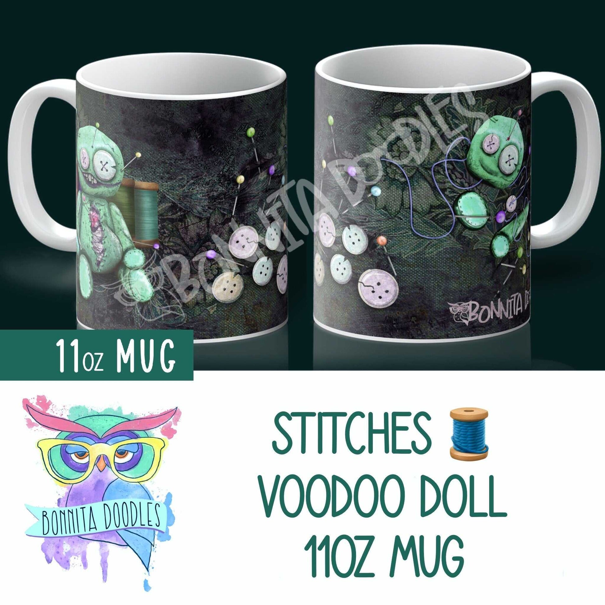 Voodoo stitches doll mug - made to order - personalised