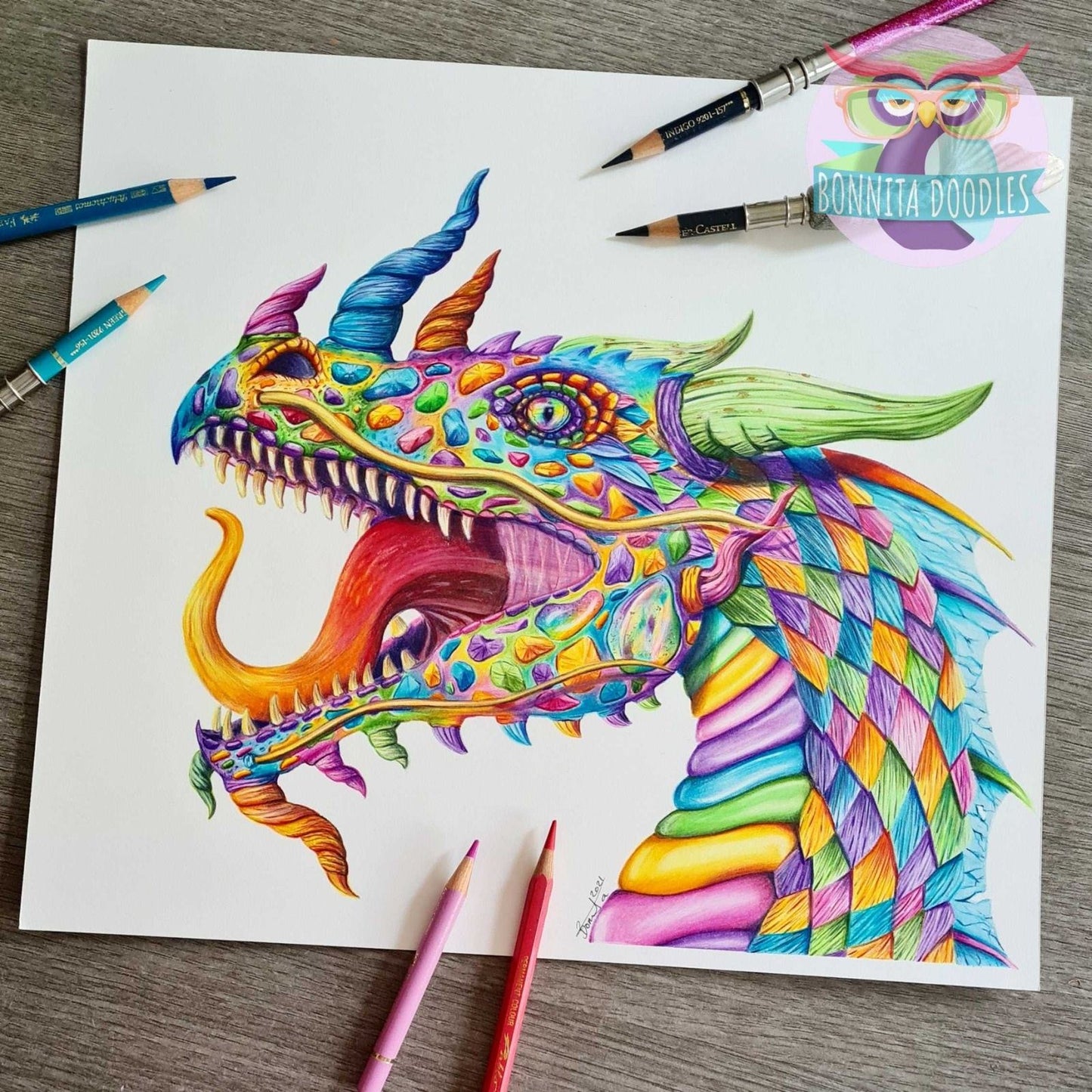 Rainbow Opal dragon print - home art print