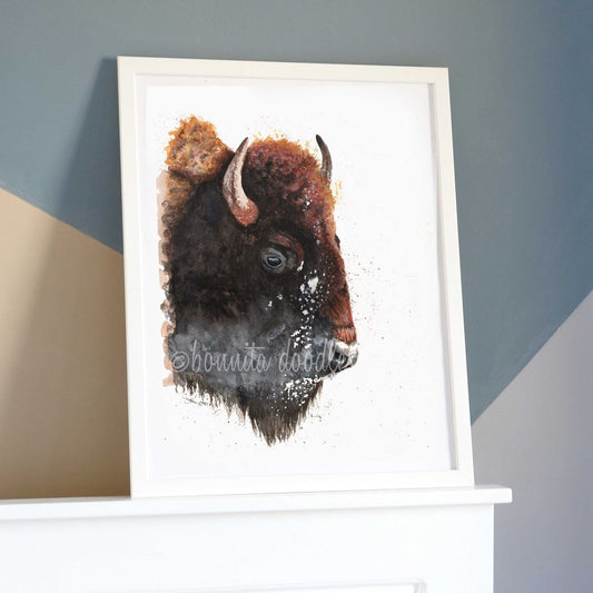 Bison watercolor painting - Original painting A3