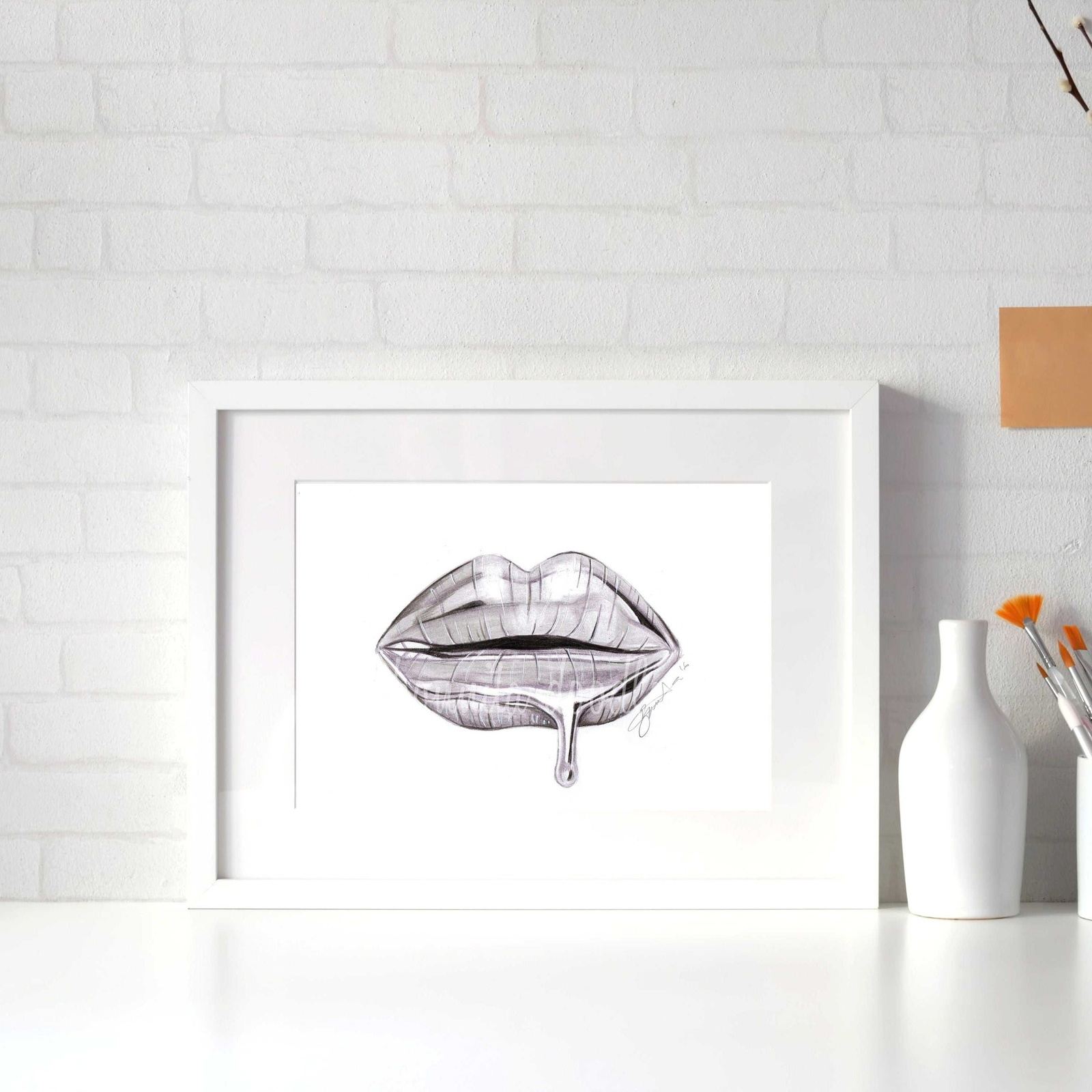 Silver drip lip art - Original drawing