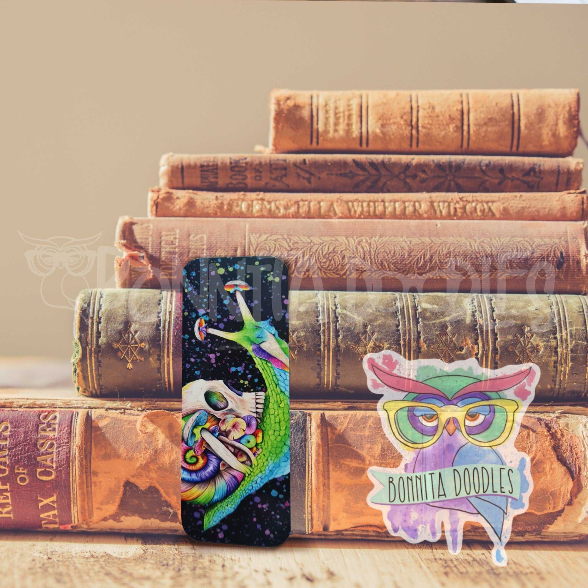 Skully snail rainbow snail laminated bookmark