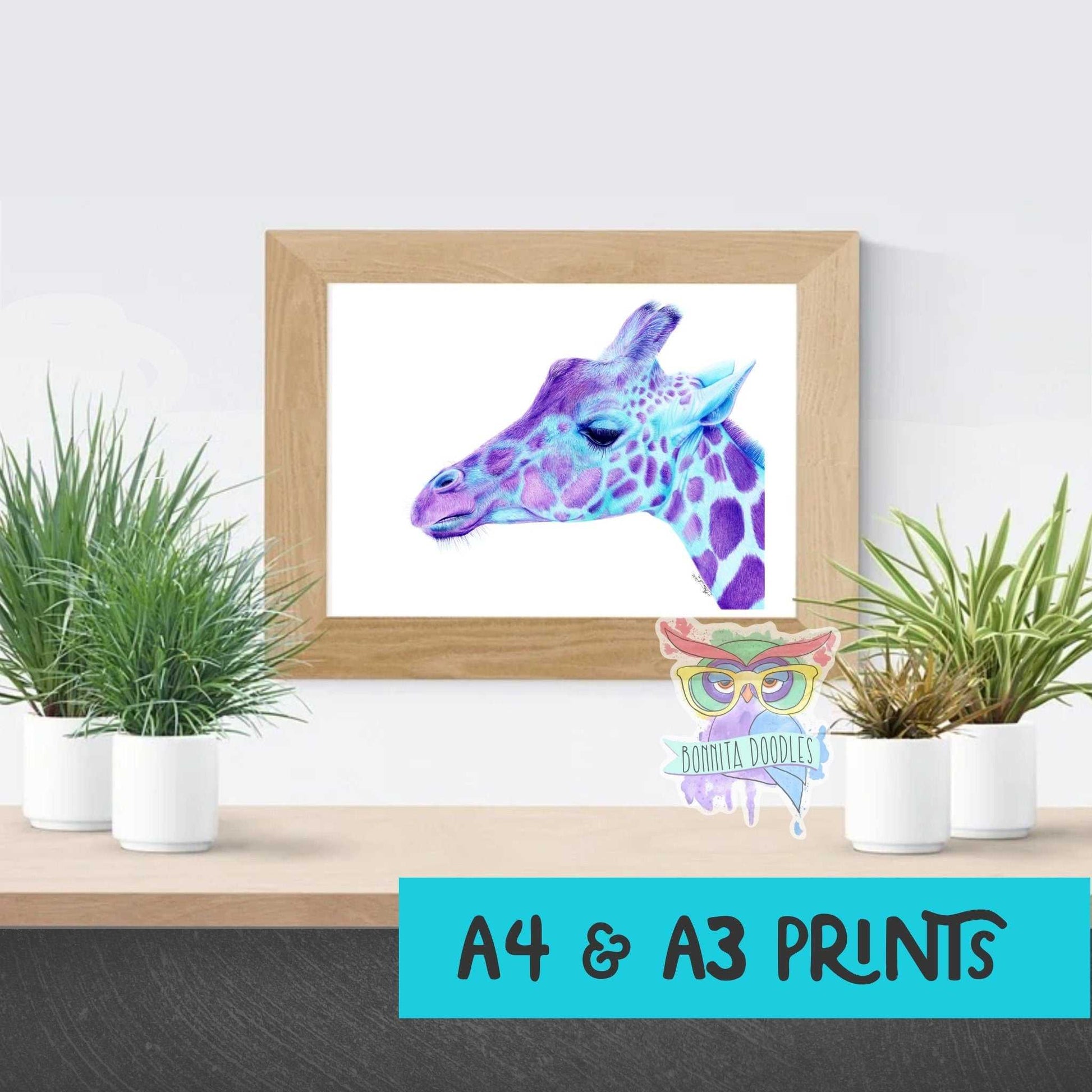 Blue Giraffe print - Sapphire Series. Home art print