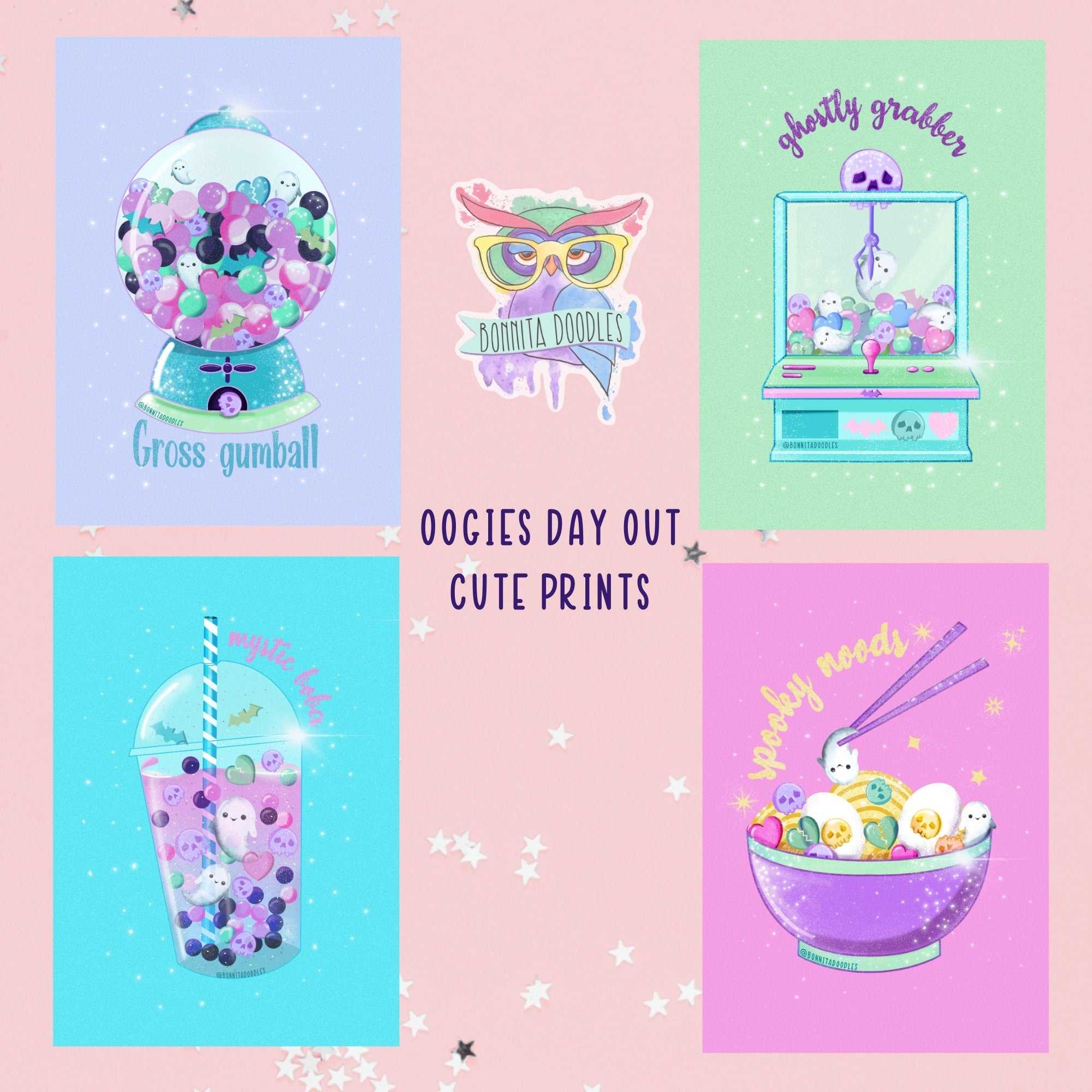 Kawaii pastel goth Halloween art print.