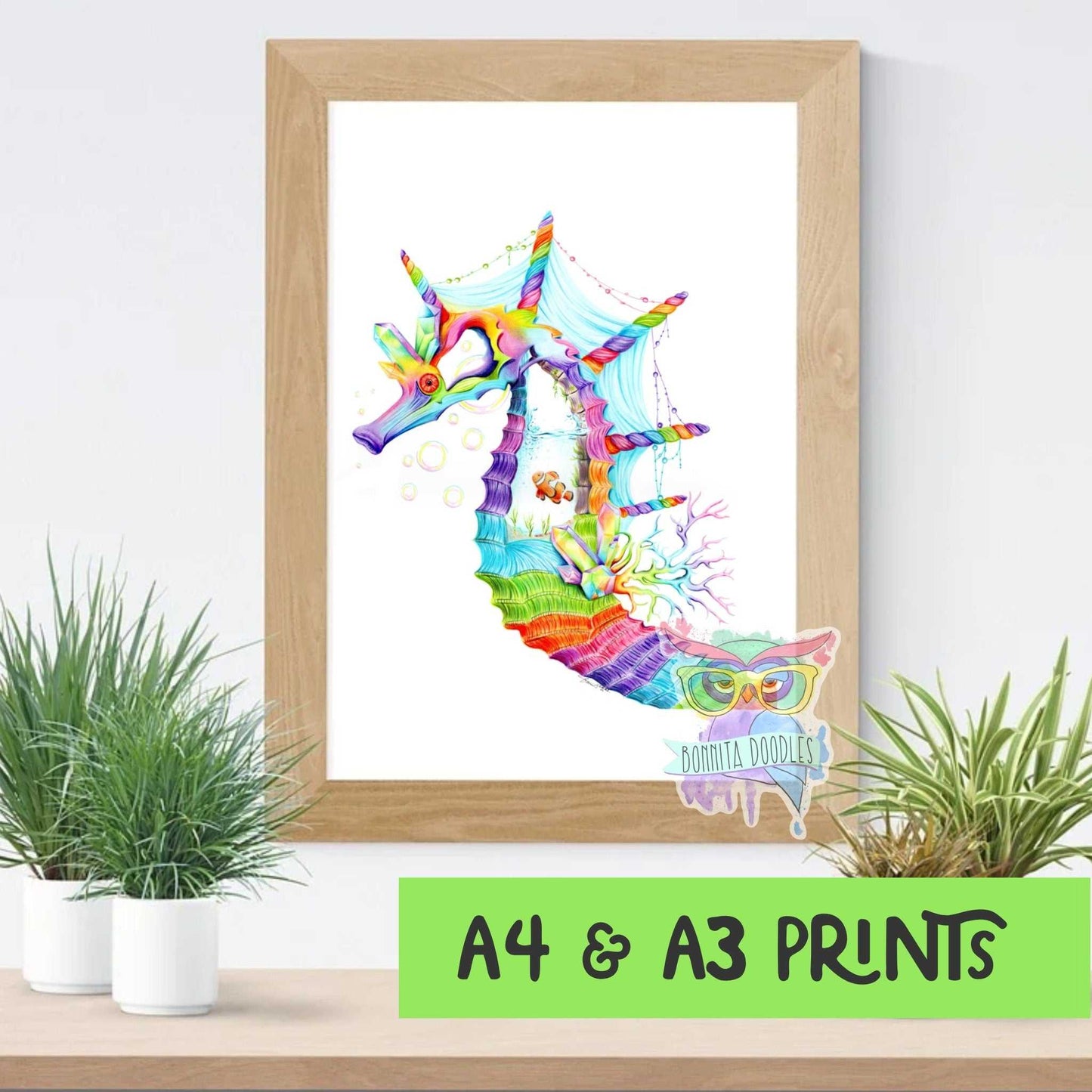 Opal Aura - Rainbow seahorse - home art print