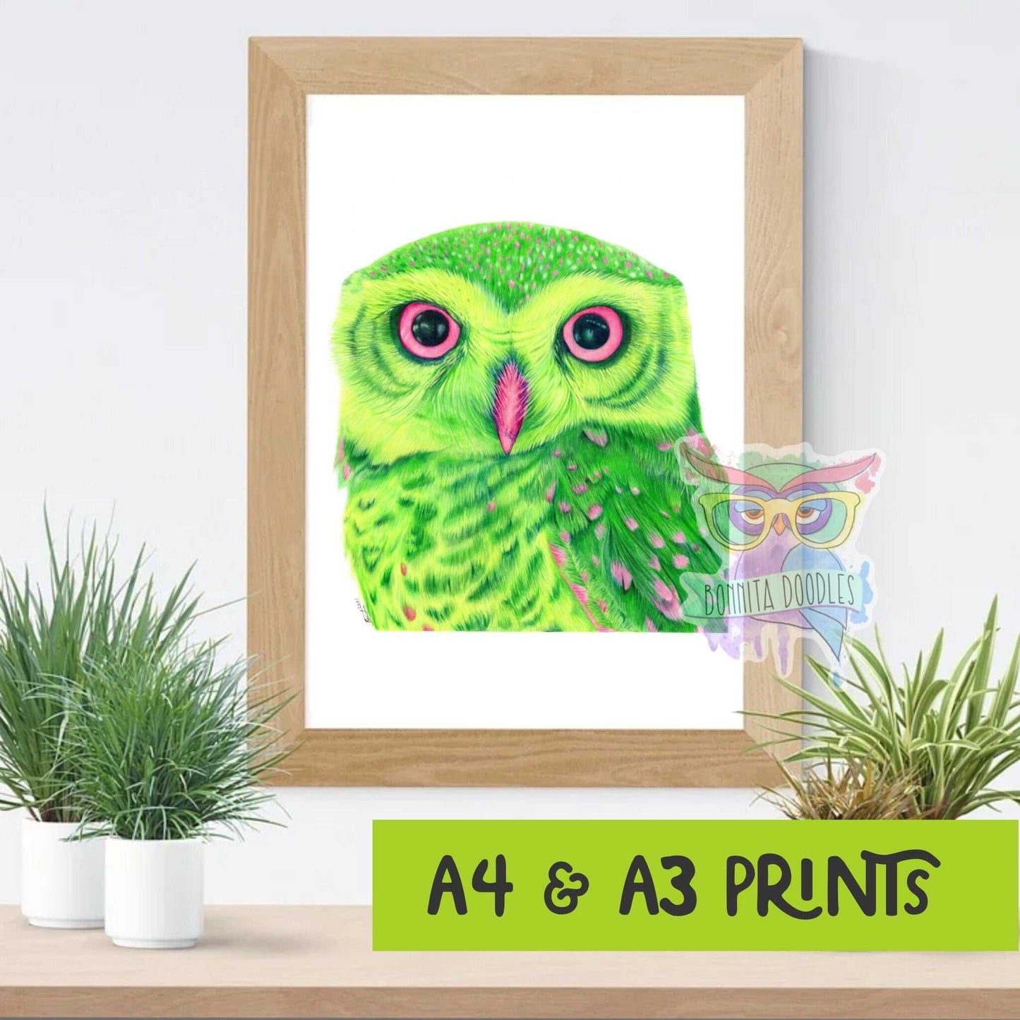 Little Owl - Peridot Series. Home art print