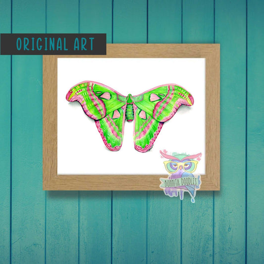 Peridot Atlas Moth - Original drawing - Original art