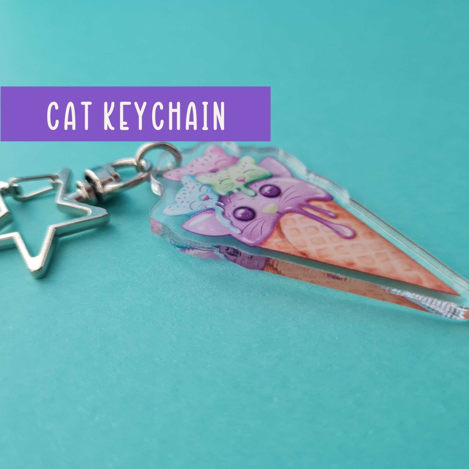 Kawaii cat ice cream cone keychain