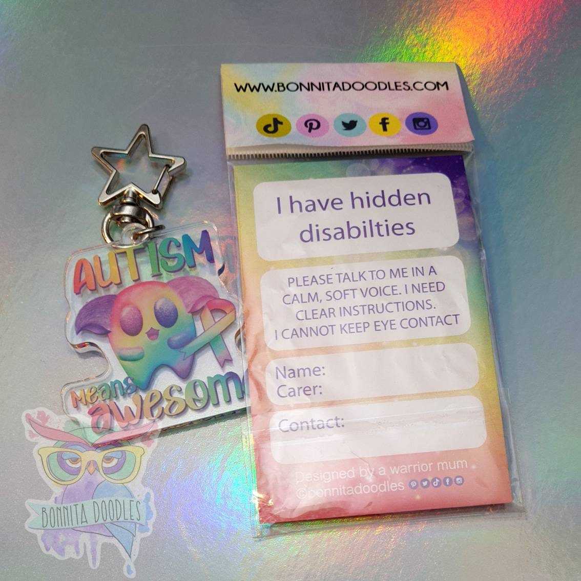 Autism awareness key chain. Autism, Spectrum disorder and care card