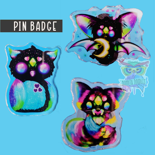 Galaxy Critter Pin Badge - Fox, Bat, Owl