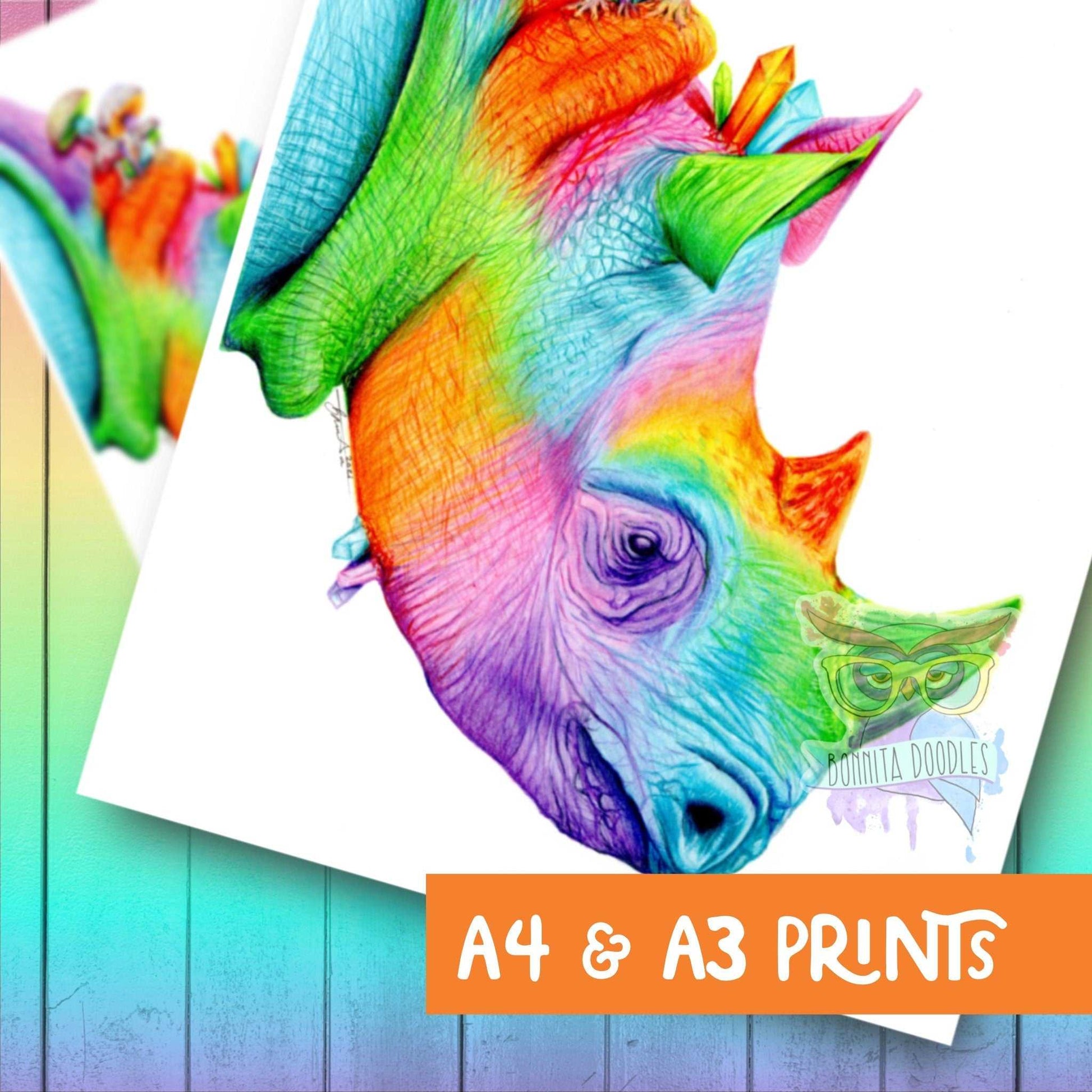Opal Rhinoceros print - rainbow