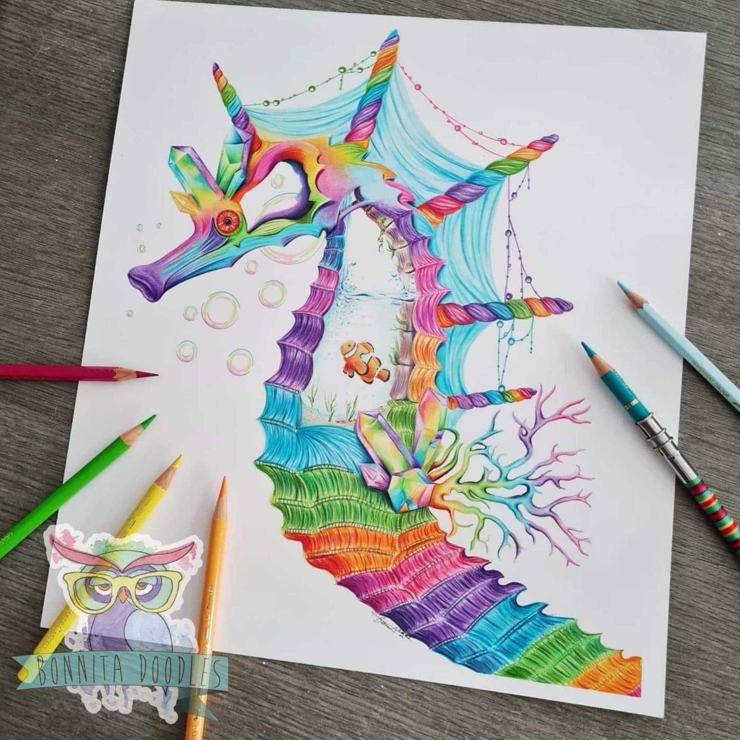 Opal Aura - Rainbow seahorse - home art print