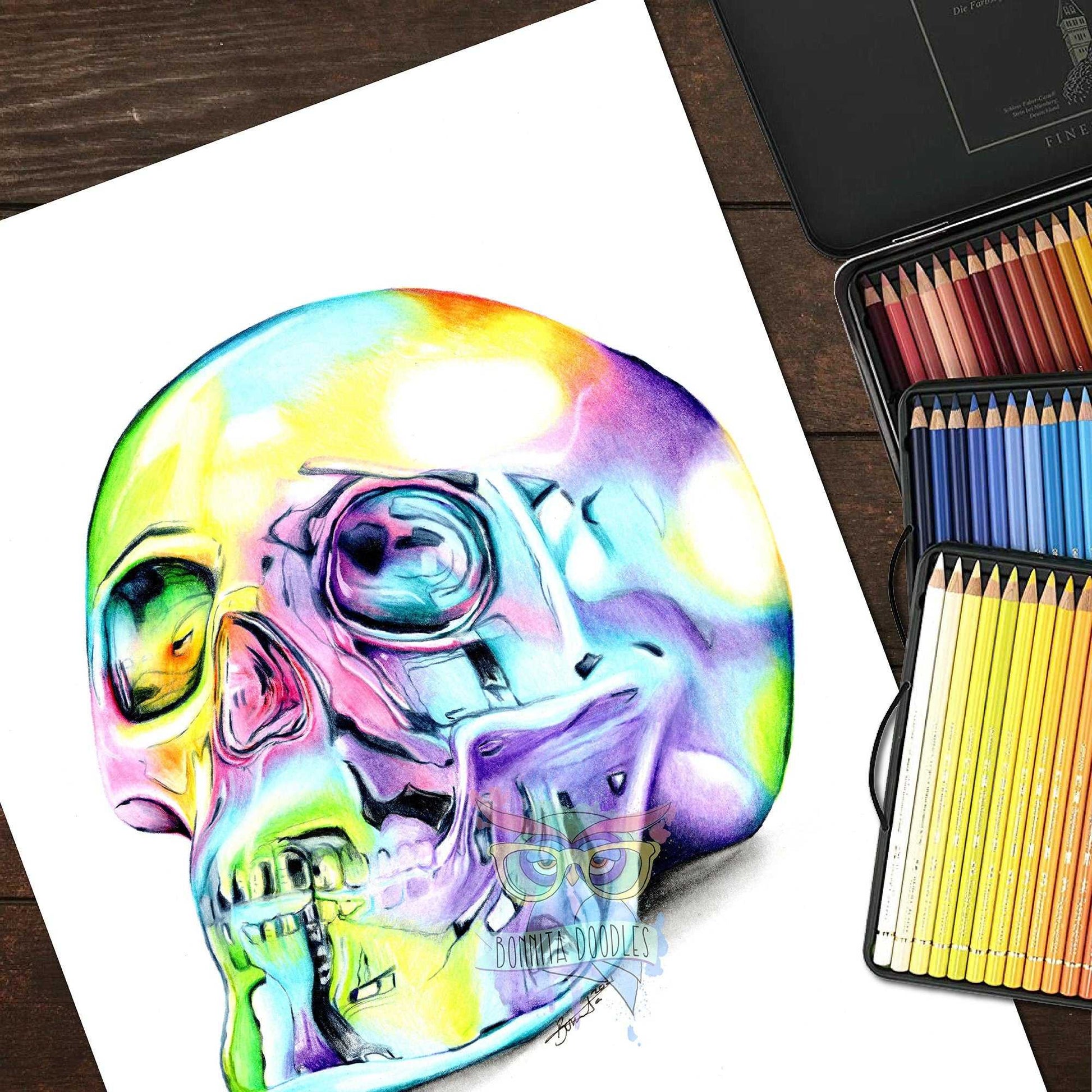 Rainbow crystal skull print - home art print