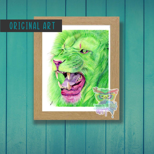 Peridot Lion - Original drawing - Original art