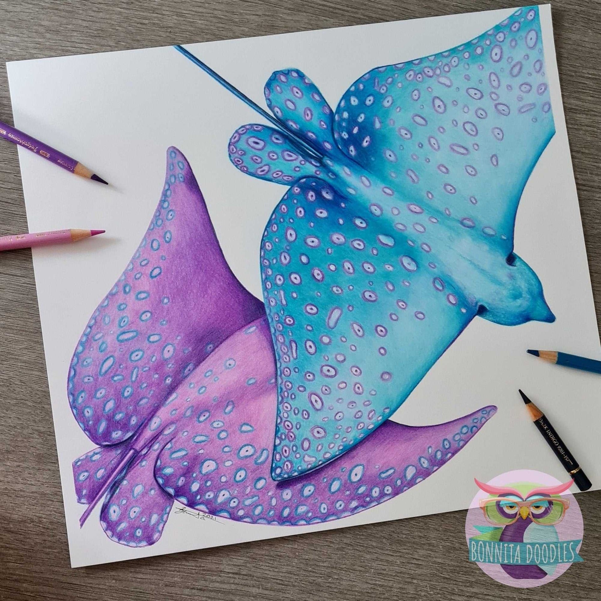 Blue & Purple Spotted Ray - Sapphire Series. Home art print