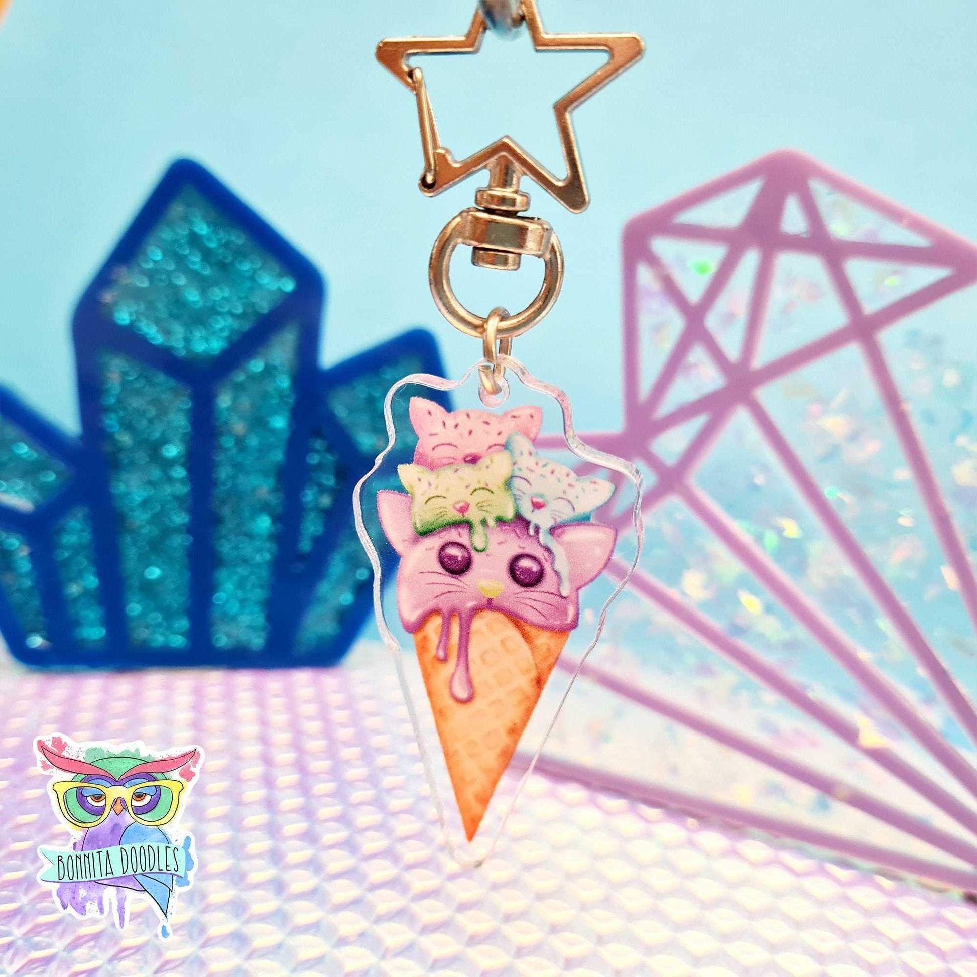 Kawaii cat ice cream cone keychain