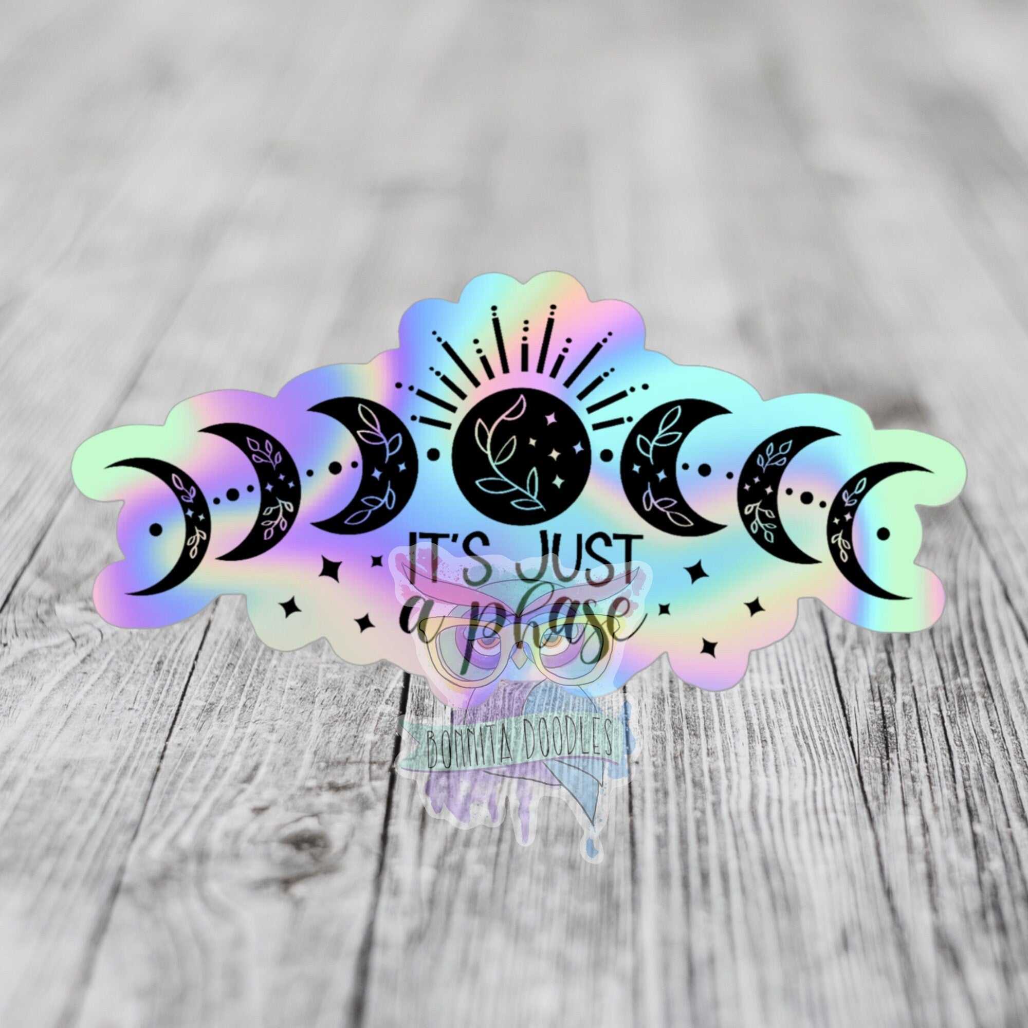Moons phases holographic mental health sticker
