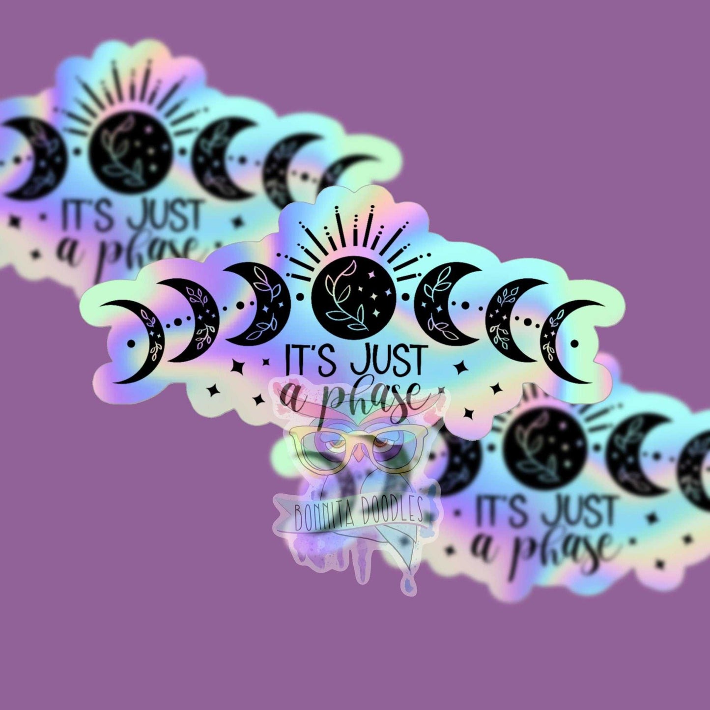 Moons phases holographic mental health sticker
