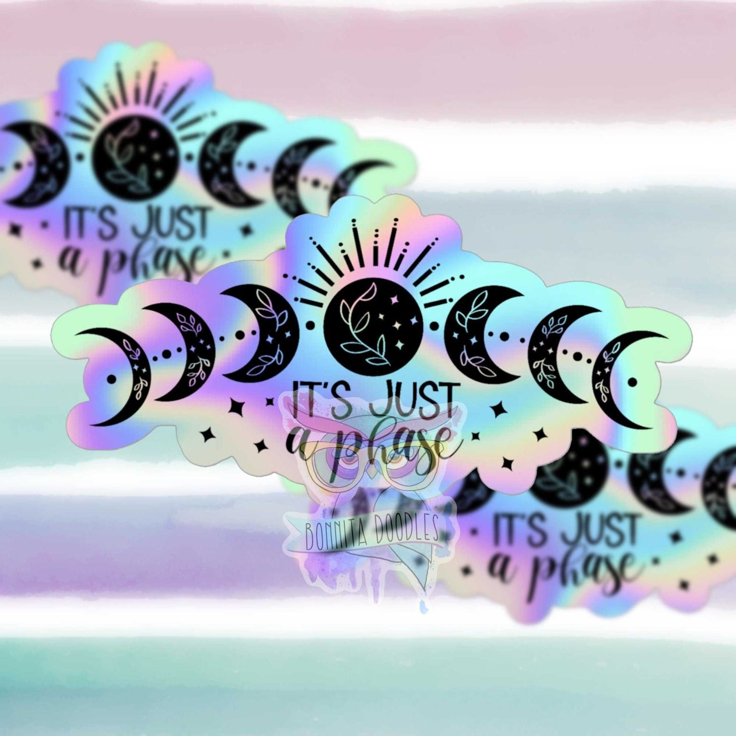 Moons phases holographic mental health sticker