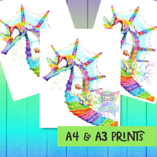 Opal Aura - Rainbow seahorse - home art print