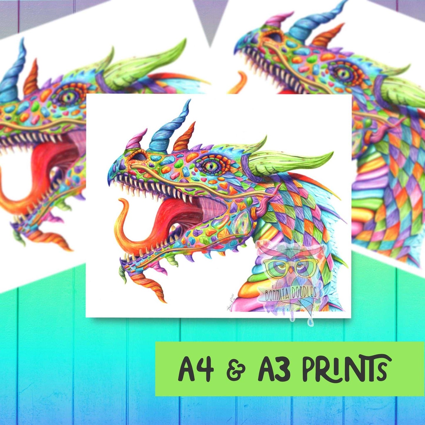 Rainbow Opal dragon print - home art print