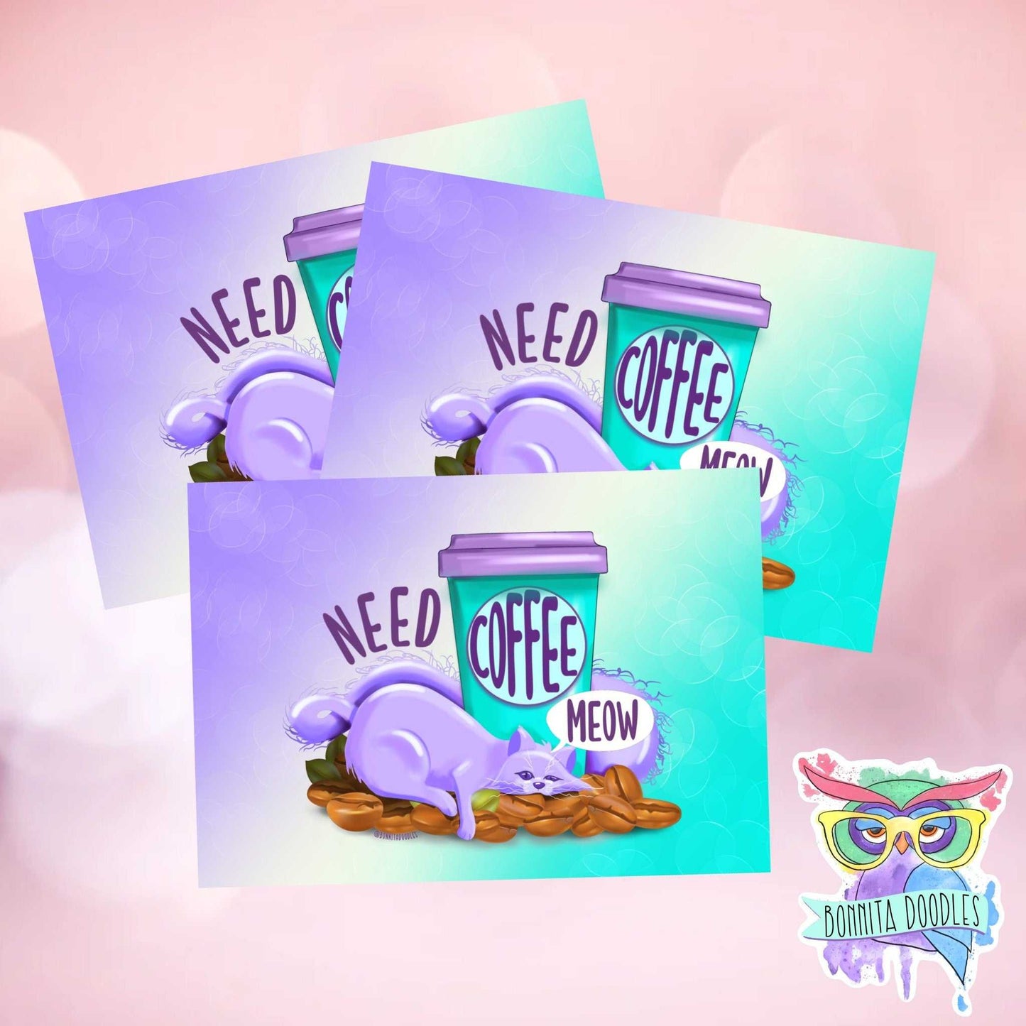 Need coffee meow - cat quote sticker or print