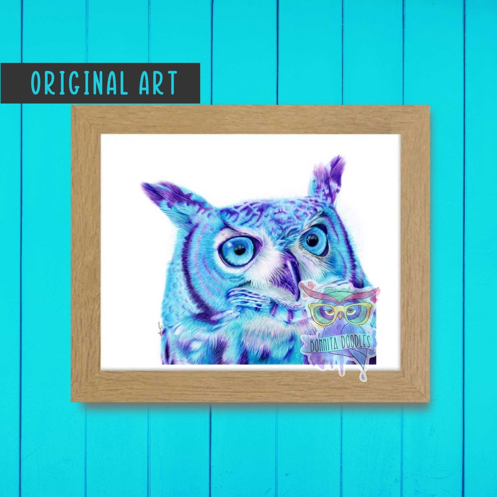 Screech Sapphire Owl - Original drawing